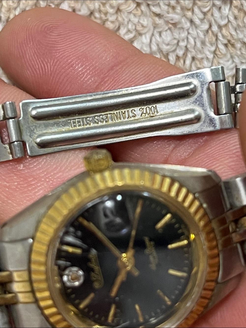 Two-Tone Women's Dress Watch with Black Dial and Gold Accents - Picture 6 of 9